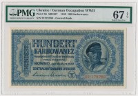 Ukraine, 100 karbovantsiv 1942 - PMG 67 EPQ - TOP POP
Superb, perfect piece.&nbsp;
Highest and the only piece with such a grade in PMG population re...