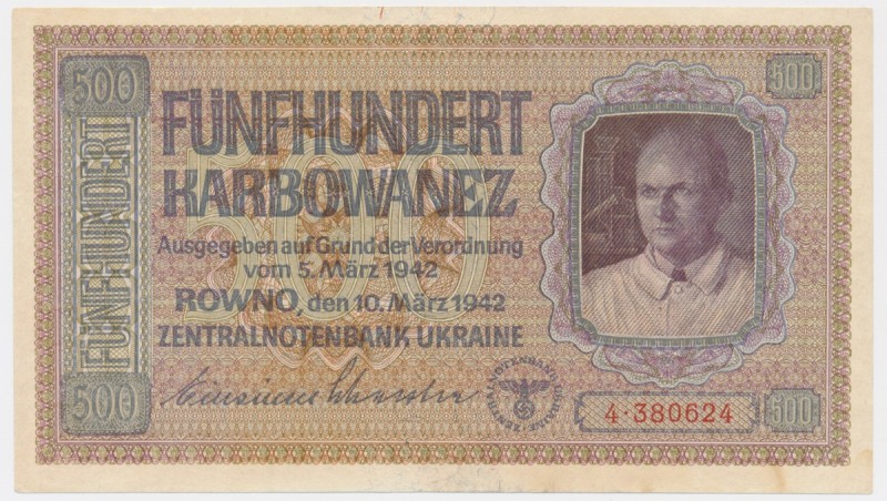 Ukraine, 500 karbovantsiv 1942
No folds but tip of bottom, left corner is creas...