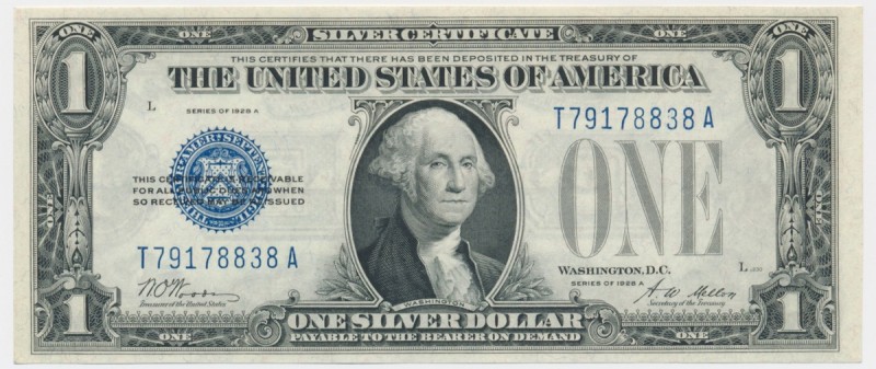 USA, 1$ 1928 A Silver Certificate
A crisp, uncirculated piece.
One natural pap...