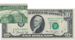 USA, 10 dollar 1974 - error note
A partial error note with the front design print reflected on the back side.
Bottom left corner folded, otherwise a...