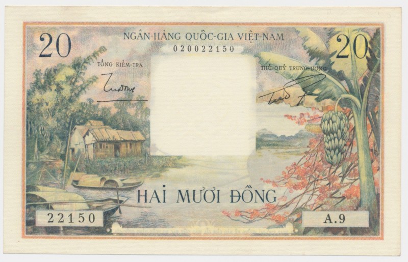 South Vietnam, 20 dong 1956
Corners slightly rounded, otherwise a beautifull un...