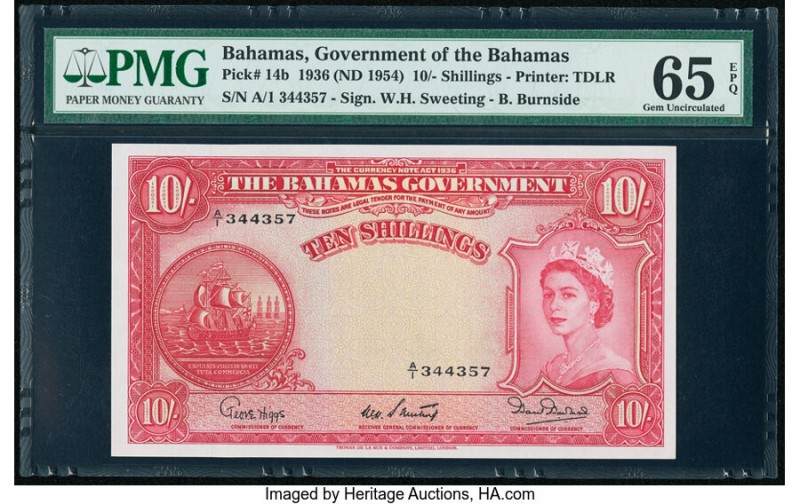 Bahamas Bahamas Government 10 Shillings 1936 (ND 1954) Pick 14b PMG Gem Uncircul...