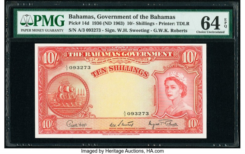 Bahamas Bahamas Government 10 Shillings 1936 (ND 1963) Pick 14d PMG Choice Uncir...