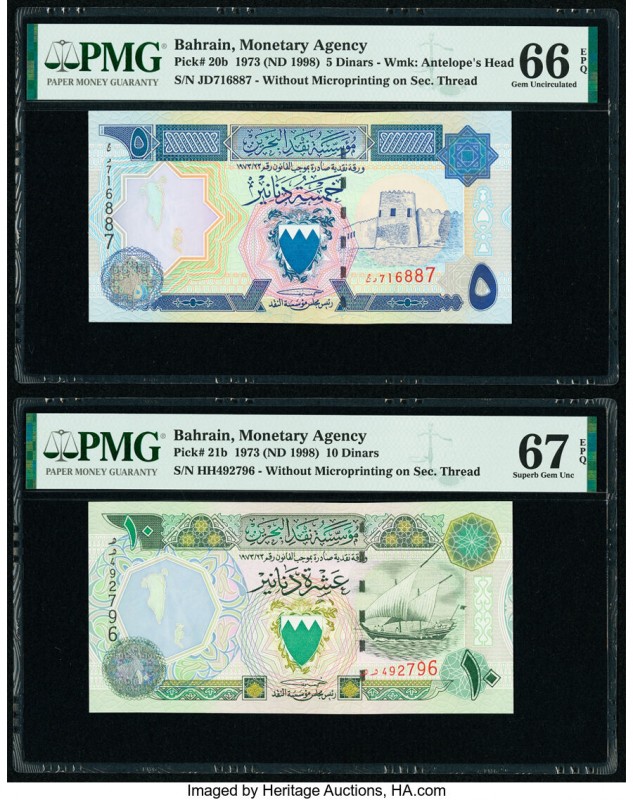 Bahrain Monetary Agency 5; 10 Dinars 1973 (ND 1998) Pick 20b; 21b Two Examples P...