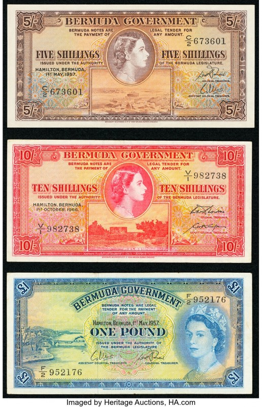 Bermuda Bermuda Government 5; 10 Shillings; 1 Pound 1957-66 Pick 18; 19; 20 Thre...