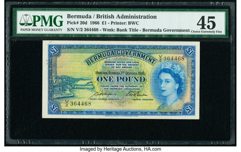 Bermuda Bermuda Government 1 Pound 1.10.1966 Pick 20d PMG Choice Extremely Fine ...