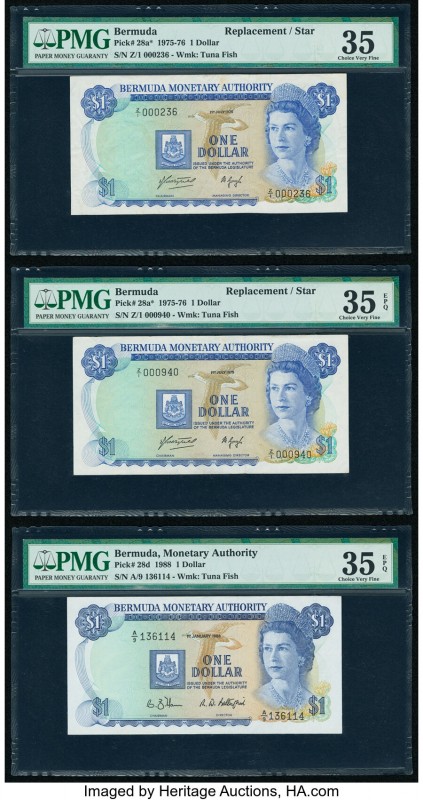 Bermuda Monetary Authority 1 Dollar (1975-1988) Pick 28a*(2); 28d PMG Choice Ver...
