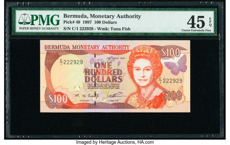 Bermuda Monetary Authority 100 Dollars 1997 Pick 49 PMG Choice Extremely Fine 45...