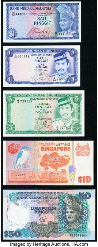 World (Brunei, Malaysia, Singapore) Group Lot of 5 Examples About Uncirculated-C...