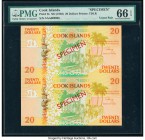 Cook Islands Government of the Cook Islands 20 Dollars ND (1992) Pick 9s Uncut Specimen Pair PMG Gem Uncirculated 66 EPQ. Red Specimen overprints.

HI...