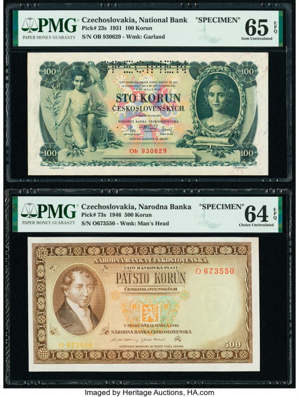 Czechoslovakia Czechoslovak National Bank; Narodna Banka 100; 500 Korun 1931; 19...