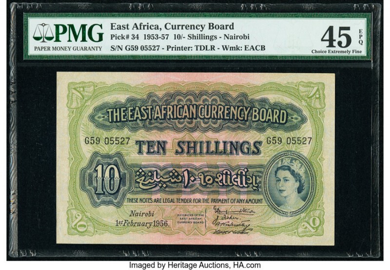 East Africa East African Currency Board 10 Shillings 1.2.1956 Pick 34 PMG Choice...