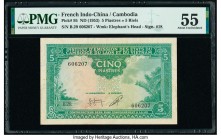 French Indochina Institut d'Emission des Etats, Cambodia 5 Piastres = 5 Riels ND (1953) Pick 95 PMG About Uncirculated 55. Minor rust.

HID09801242017...