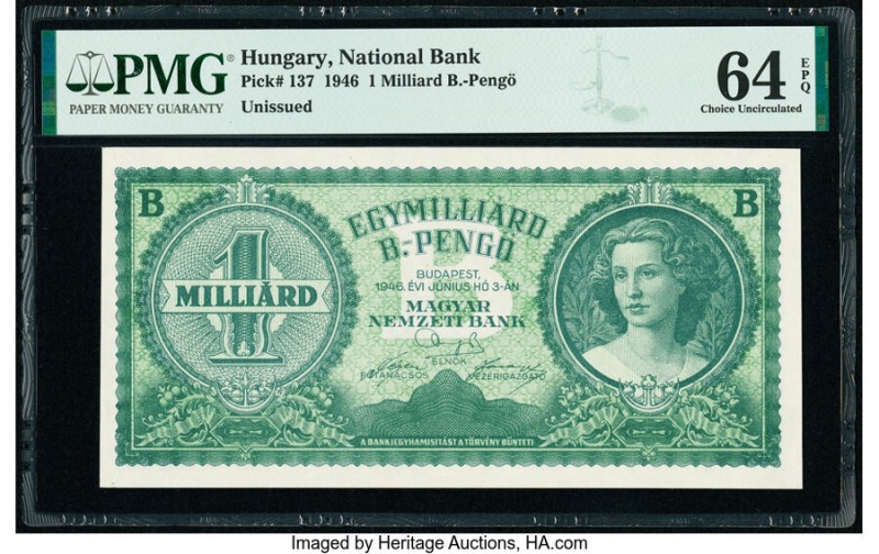 Hungary Hungarian National Bank 1 Milliard B.-Pengo 1946 Pick 137 PMG Choice Unc...