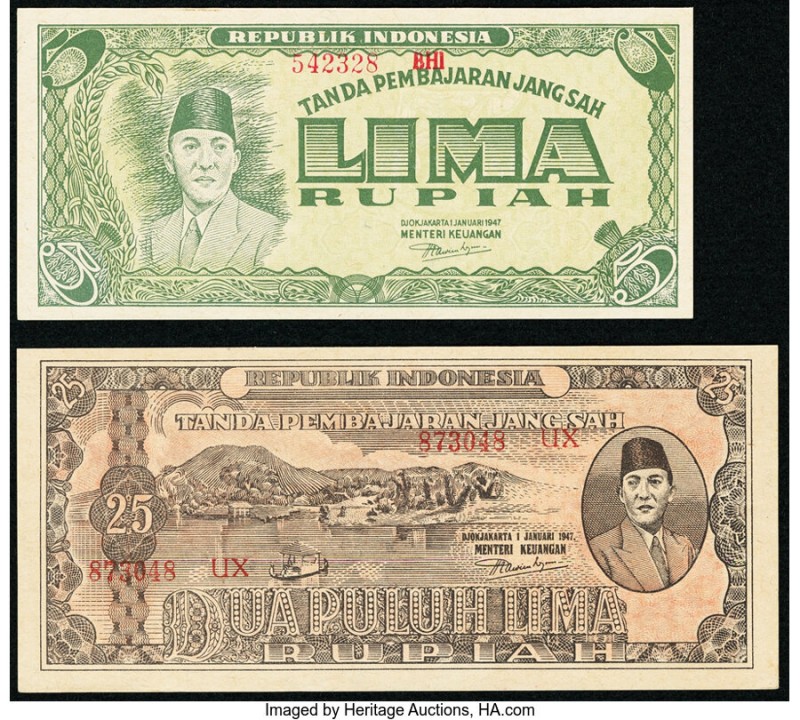 Indonesia Republik Indonesia 5; 25 Rupiah 1947 Pick 21; 23 Two Examples About Un...