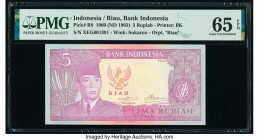 Indonesia Bank Indonesia 5 Rupiah 1960 (ND 1963) Pick R8 PMG Gem Uncirculated 65 EPQ. 

HID09801242017

© 2020 Heritage Auctions | All Rights Reserved...