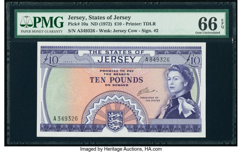 Jersey States of Jersey 10 Pounds ND (1972) Pick 10a PMG Gem Uncirculated 66 EPQ...