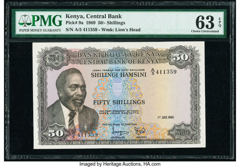Kenya Central Bank of Kenya 50 Shillings 1.7.1969 Pick 9a PMG Choice Uncirculate...