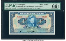 Nicaragua Banco Nacional de Nicaragua 1 Cordoba 1945 Pick 90s Specimen PMG Gem Uncirculated 66 EPQ. Two POCs; red Specimen overprints.

HID09801242017...