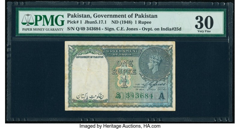 Pakistan Government of Pakistan 1 Rupee ND (1948) Pick 1 Jhunjhunwalla-Razack 5....