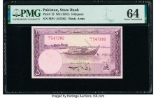 Pakistan State Bank of Pakistan 5 Rupees ND (1951) Pick 12 PMG Choice Uncirculated 64. Staple holes at issue.

HID09801242017

© 2020 Heritage Auction...