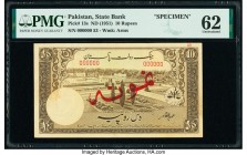 Pakistan State Bank of Pakistan 10 Rupees ND (1951) Pick 13s Specimen PMG Uncirculated 62. Previously mounted and one of only 5 graded on the PMG cens...