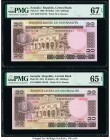 Somalia Central Bank of Somalia 20 Shilin = 20 Shillings 1980; 1981 Pick 27; 29 Two Examples PMG Superb Gem Unc 67 EPQ; Gem Uncirculated 65 EPQ. 

HID...