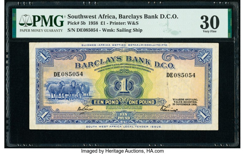 Southwest Africa Barclays Bank D.C.O. 1 Pound 29.11.1958 Pick 5b PMG Very Fine 3...