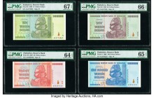 Zimbabwe Reserve Bank of Zimbabwe 10; 20; 50; 100 Trillion Dollars 2008 Pick 88; 89; 90; 91 Four Examples PMG Superb Gem Unc 67 EPQ; Choice Uncirculat...