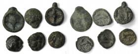 Griechische Münzen, Lots und Samlungen. THRAKIEN - DONAUGEBIET. Istros. Rad. Bronze 420-400 v.Chr. Lot von 6 Münzen. Sehr schön