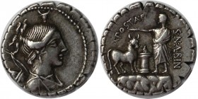 Römische Münzen, MÜNZEN DER RÖMISCHEN REPUBLIK. AR Denar (Serratus) 81 v. Chr., Rom, A. Postumius Albinus. 3.75 g. Vs.: Drapierte Büste der Diana r., ...