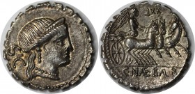 Römische Münzen, MÜNZEN DER RÖMISCHEN REPUBLIK. AR Denar (Serratus) 79 v. Chr, Rom. C. Naevius Balbus. 4.12 g. Vs.: Venuskopf r. Rs.: Victoria in Trig...