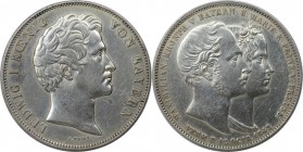 Altdeutsche Münzen und Medaillen, BAYERN / BAVARIA. Ludwig I. (1825-1848). Vermählung. Geschichtsdoppeltaler 1842, Silber. AKS 104. Fast Vorzüglich, R...