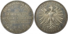 Altdeutsche Münzen und Medaillen, FRANKFURT - STADT. 100 Jahre Geburtstag Schiller. Gedenktaler 1859, Silber. AKS 43. Vorzüglich