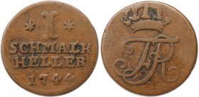 Altdeutsche Münzen und Medaillen, HESSEN - KASSEL. Heller 1744, Kupfer. Schütz 1660. Sehr schön