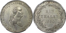 Altdeutsche Münzen und Medaillen, HESSEN - KASSEL. Wilhelm I. (1803-1821). Taler 1820, Silber. KM 573. NGC AU-55. Helle goldene Tönung. Auflage von nu...