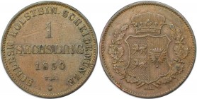 Altdeutsche Münzen und Medaillen, SCHLESWIG - HOLSTEIN. 1 Sechsling 1850 TA HL, Kupfer. KM 162. Sehr schön-vorzüglich