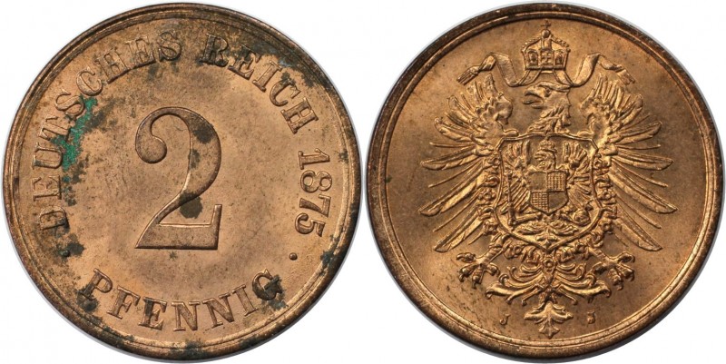 Deutsche Münzen und Medaillen ab 1871, REICHSKLEINMÜNZEN. 2 Pfennig 1875 J, Kupf...