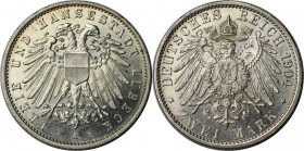 Deutsche Münzen und Medaillen ab 1871, REICHSSILBERMÜNZEN, Lübeck. 2 Mark 1904 A, Silber. Jaeger 81. Stempelglanz