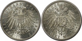 Deutsche Münzen und Medaillen ab 1871, REICHSSILBERMÜNZEN, Lübeck. 2 Mark 1905 A, Silber. Jaeger 81. Stempelglanz
