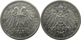 Deutsche Münzen und Medaillen ab 1871, REICHSSILBERMÜNZEN, Lübeck. 3 Mark 1911 A, Silber. Jaeger 82. Vorzüglich-stempelglanz