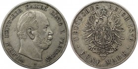 Deutsche Münzen und Medaillen ab 1871, REICHSSILBERMÜNZEN, Preußen, Wilhelm I. (1861-1888). 5 Mark 1876 A, Silber. Jaeger 97. Sehr schön