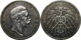 Deutsche Münzen und Medaillen ab 1871, REICHSSILBERMÜNZEN, Preußen. Wilhelm II. (1888-1918). 5 Mark 1907 A, Silber. Jaeger 104. Sehr schön, Kratzer...
