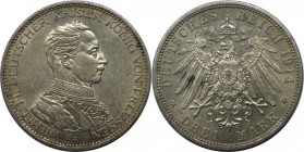 Deutsche Münzen und Medaillen ab 1871, REICHSSILBERMÜNZEN, Preußen. Wilhelm II. (1888-1918). 3 Mark 1914 A, Silber. Jaeger 112. Fast Stempelglanz