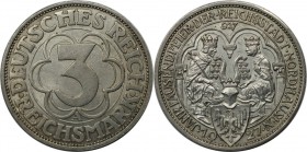 Deutsche Münzen und Medaillen ab 1871, WEIMARER REPUBLIK. 3 Reichsmark 1927 A, Silber. KM 52. Jaeger 327. Vorzüglich-stempelglanz