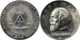 Deutsche Münzen und Medaillen ab 1945, Deutsche Demokratische Republik bis 1990. 20 Mark 1968 A, Zum 150. Geburtstag von Karl Marx. Silber. KM 21. Jae...