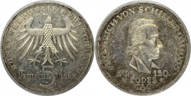 Deutsche Münzen und Medaillen ab 1945, BUNDESREPUBLIK DEUTSCHLAND. 5 Mark 1955 F, Zum 150. Todestag von Friedrich von Schiller. Silber. Jaeger 389. Vo...