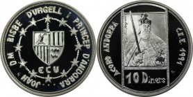 Europäische Münzen und Medaillen, Andorra. Europäische Union - Karl der Große. 10 Diners 1991, Silber. Polierte Platte