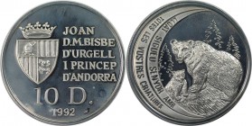 Europäische Münzen und Medaillen, Andorra. Braunbär. 10 Diners 1992, Silber. 0.93 OZ. KM 76. Polierte Platte