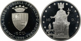Europäische Münzen und Medaillen, Andorra. Friedrich II. 10 Diners 1996, Silber. 0.94 OZ. KM 119. Polierte Platte